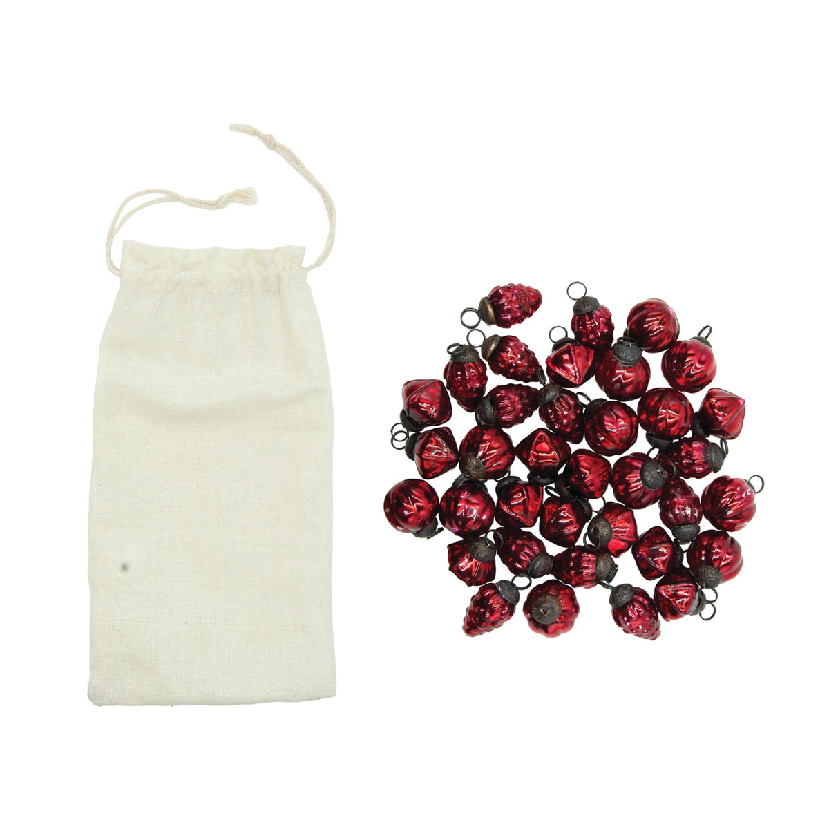 Red Mercury Glass Ornaments - Muslin Bag