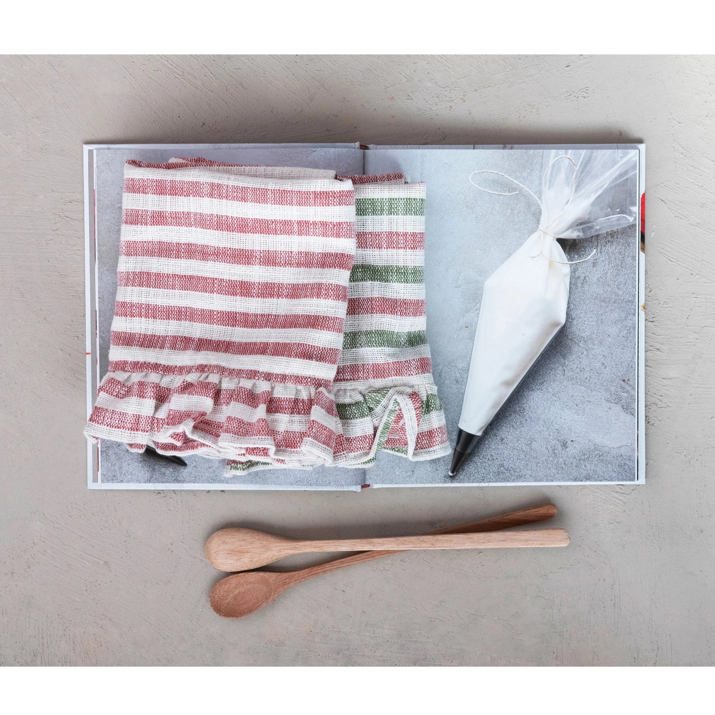 Ruffle Tea Towel - Red & Green Striped