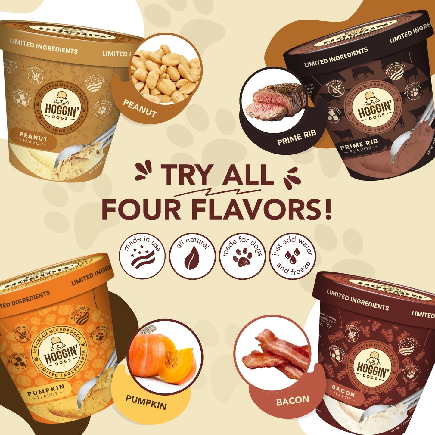 Hoggin' Dogs Ice Cream Mix - Sample Pack - All 4 Flavors