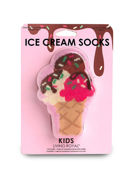 Ice Cream Cone w/Sprinkles - 3D Packaged Kids Crew Socks