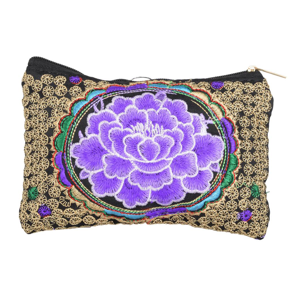 Embroidered Lotus Flower -  Coin Purse
