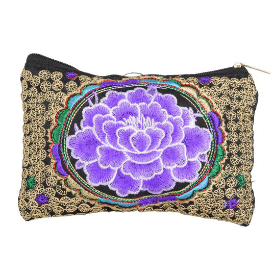 Embroidered Lotus Flower -  Coin Purse