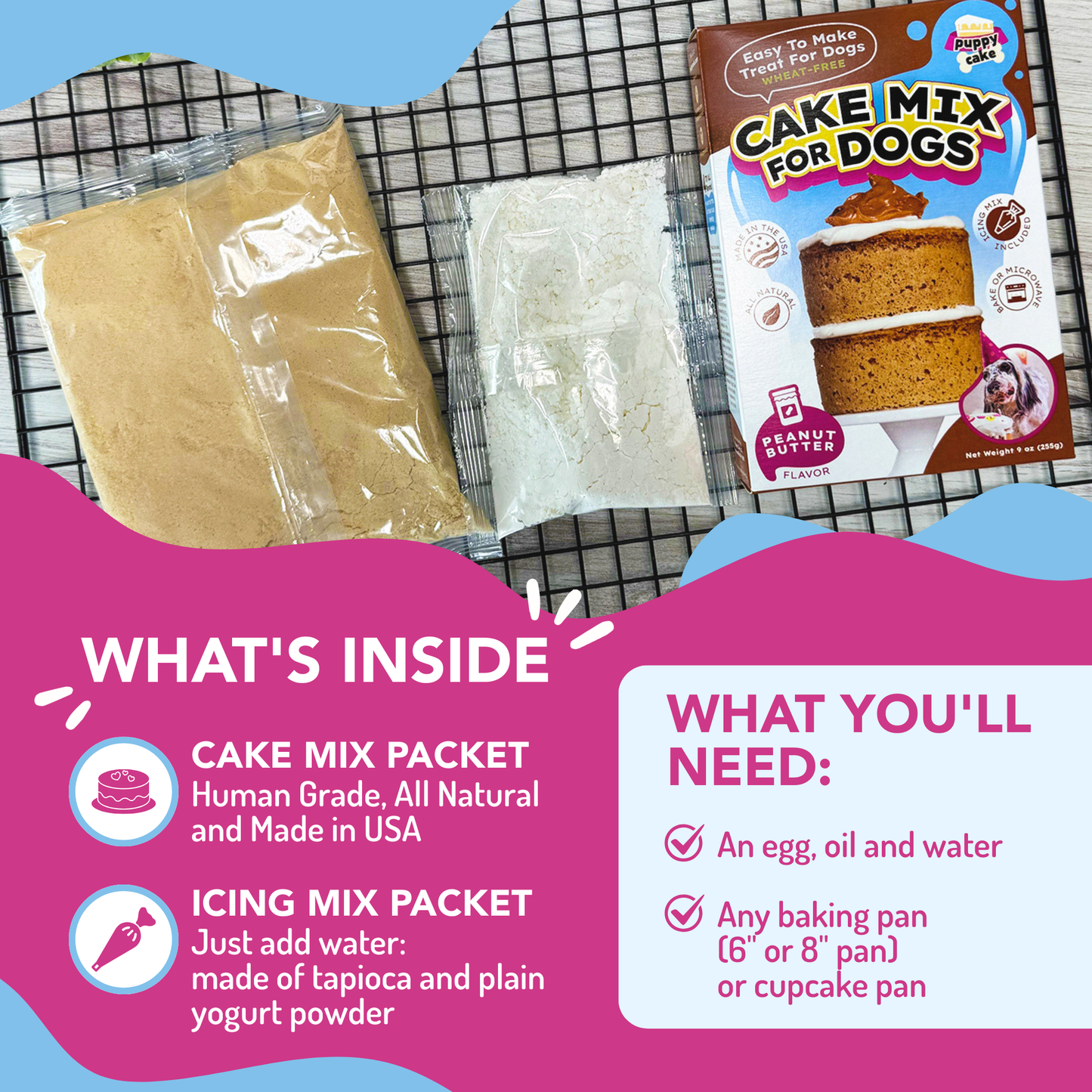 Puppy Cake - Dog Birthday Cake Mixes with Icing - Peanut Butter