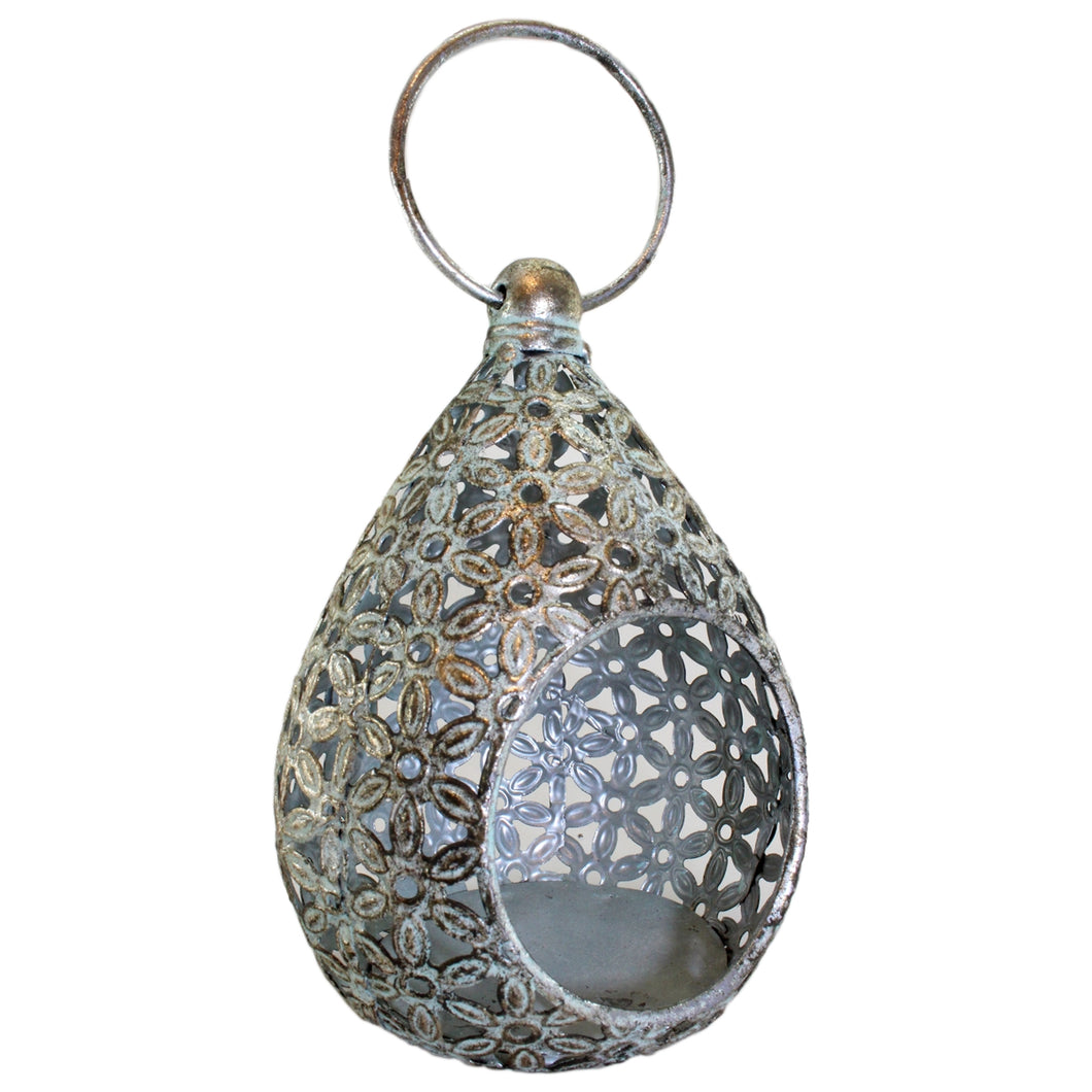 Tear Drop Antiqued Metal Lantern