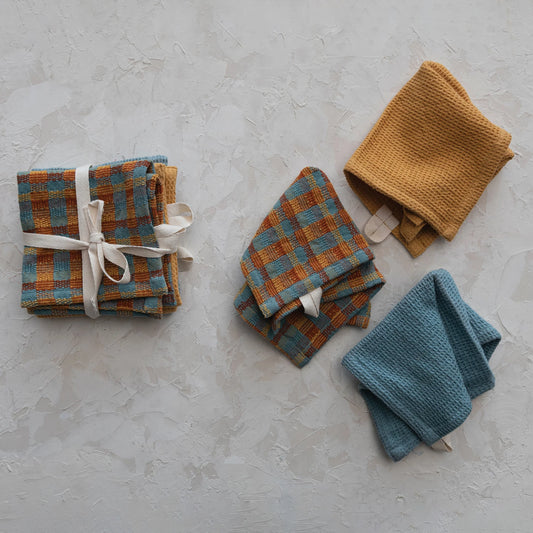 Waffle Weave - Cotton Knit Dish Cloths - Set of 3