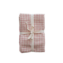 Red Stripes & Grids - Cotton Kitchen Towel - Set of 3
