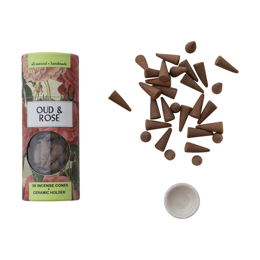 Oud & Rose - Incense Cones with Incense Holder
