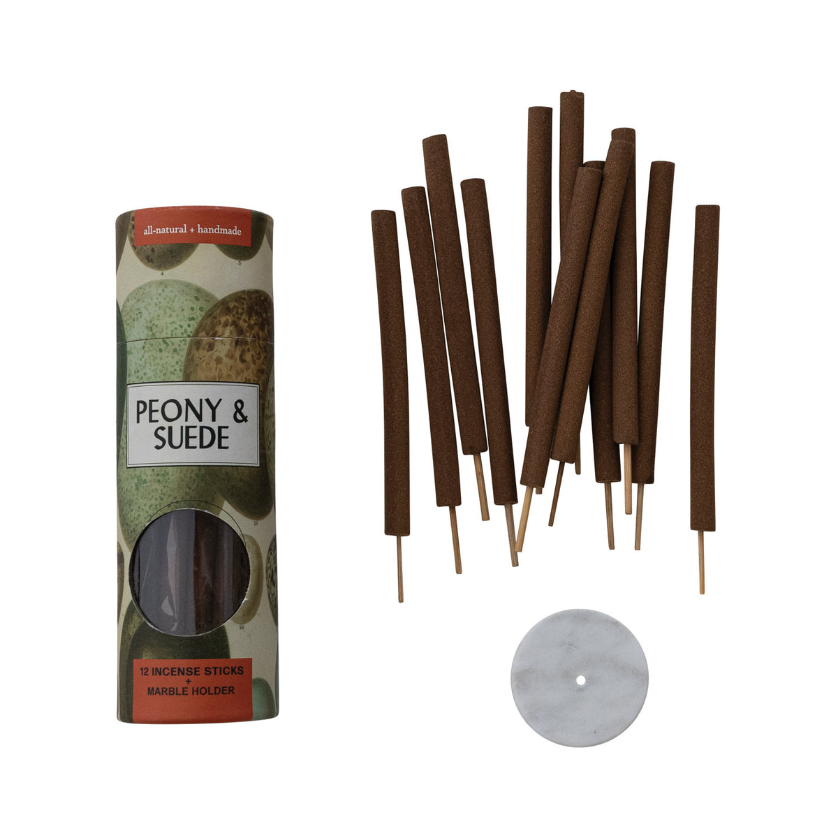 Peony & Suede - Incense Sticks with Marble Incense Holder