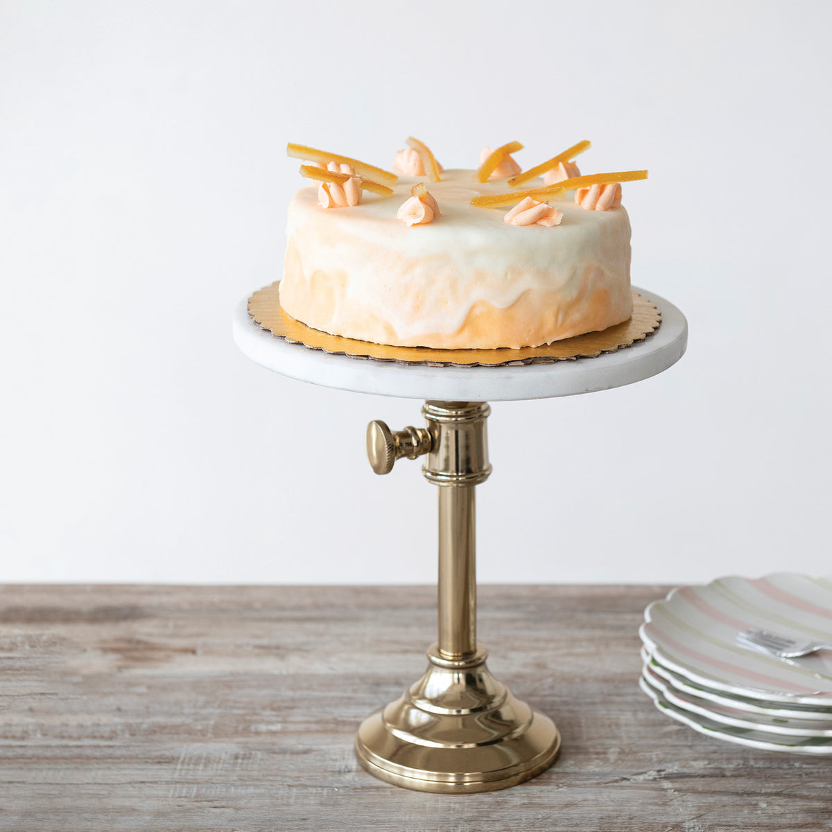 Metal Pedestal with Marble Top - Adjustable