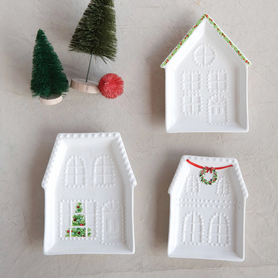 Christmas House  - Embossed Stoneware Dish - Assorted styles