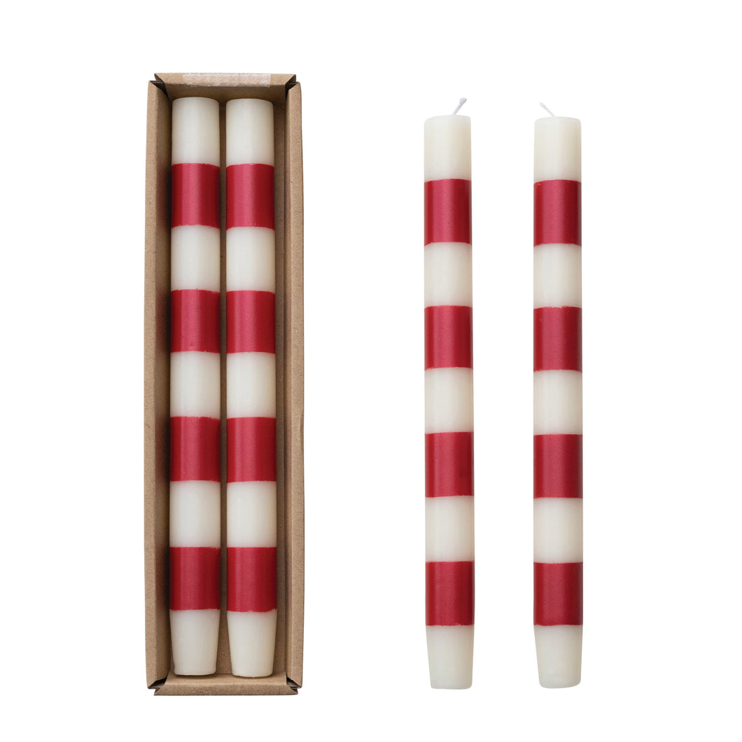 Red & White - Striped - Taper Candles