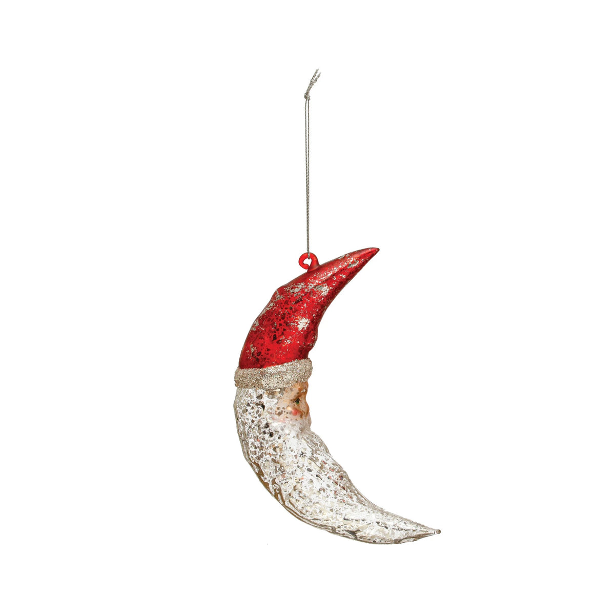 Santa Moon - Hand-Painted Mercury Glass Ornament