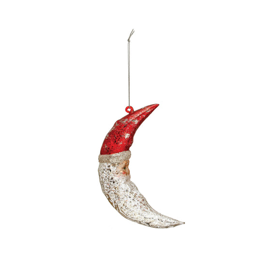 Santa Moon - Hand-Painted Mercury Glass Ornament