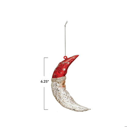 Santa Moon - Hand-Painted Mercury Glass Ornament