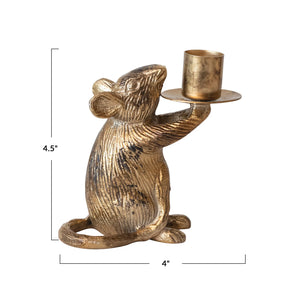 Antique Mouse Taper Candle Holder