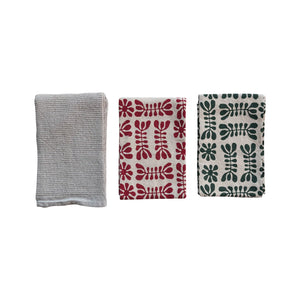 Stonewashed Printed & Waffle Weave Tea Towels - Set of 3