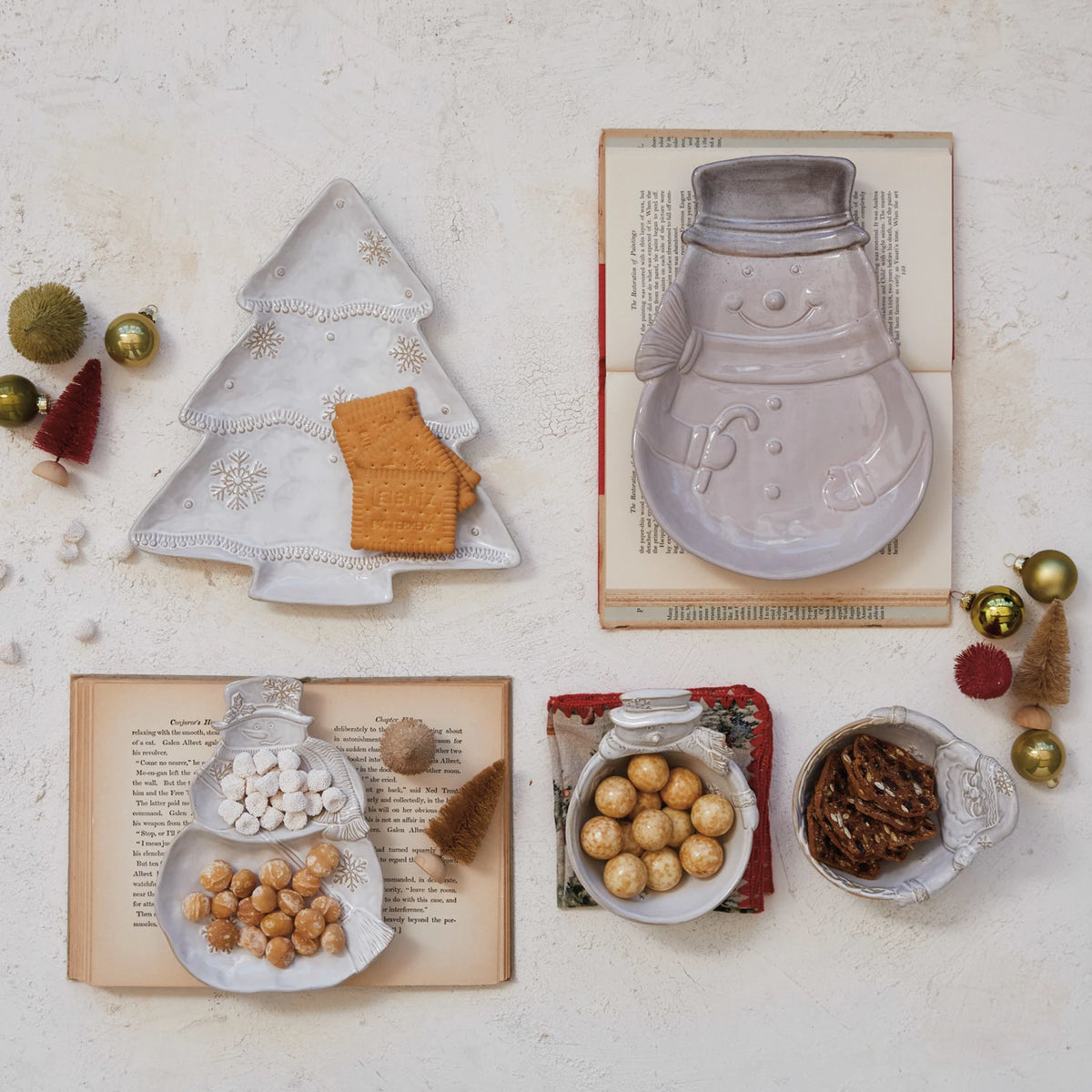 Santa/ Snowman Shaped Bowls  - Stoneware Dish - Assorted styles