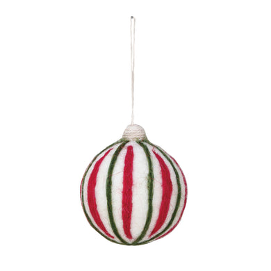 Striped Wool Ball Ornament