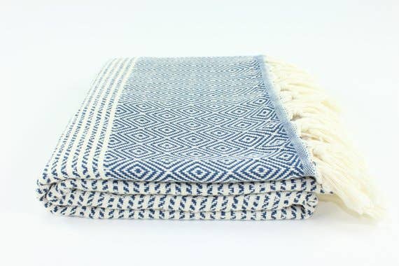 Navy Blue Striped Diamond - Turkish Towel