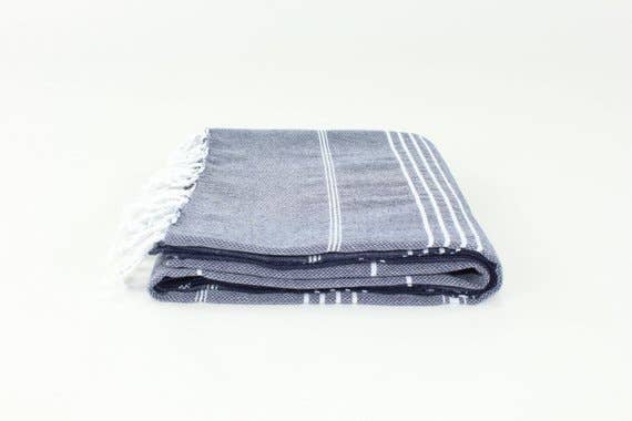 Navy Blue Striped - Turkish Peshtemal Towel