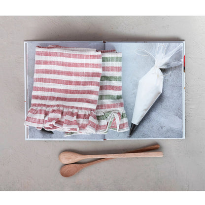 Ruffle Tea Towel - Red & Green Striped